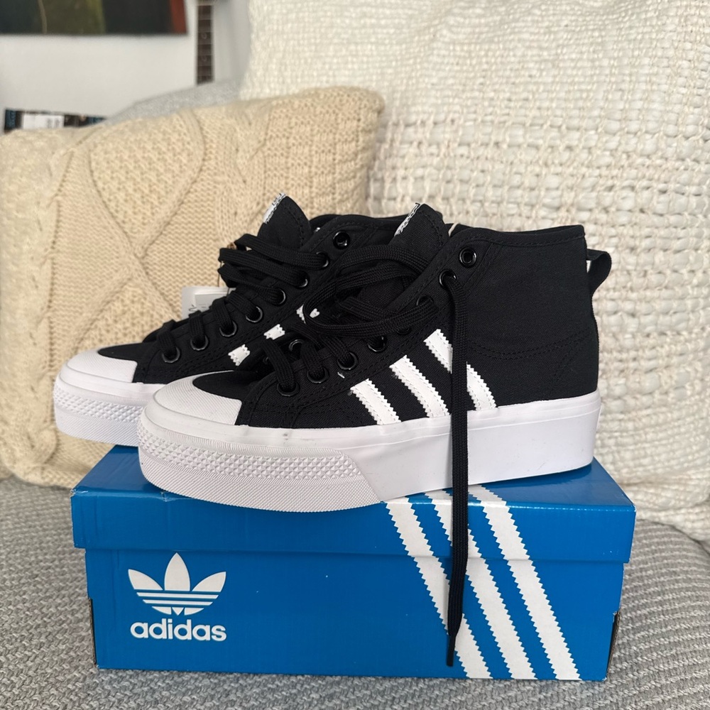 Adidas Nizza Platform Mid Black and White Sneakers
